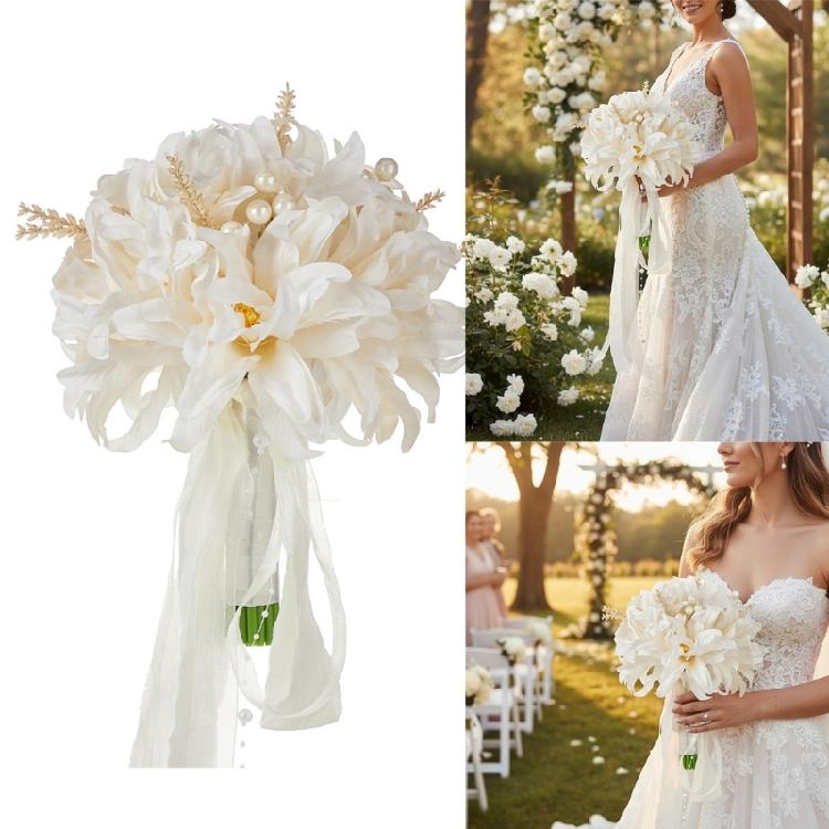 Pearls Decors Artificial Orchid Bride Bouquet Wedding Flower Arrangement Bridal Shower Photoshoots Decoration