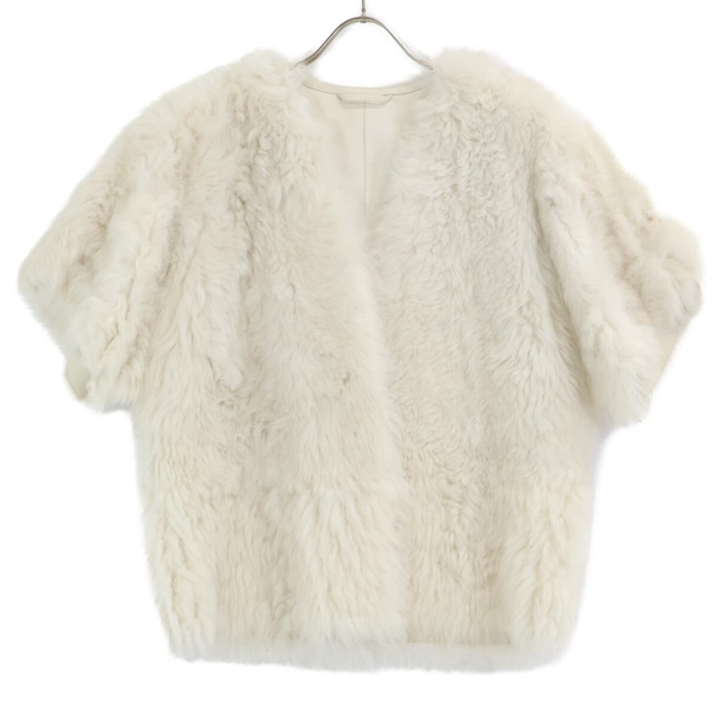 Max Mara 14160179 White Lambskin Buttonless Boa Short Jacket Jacket 40 whiteUsed