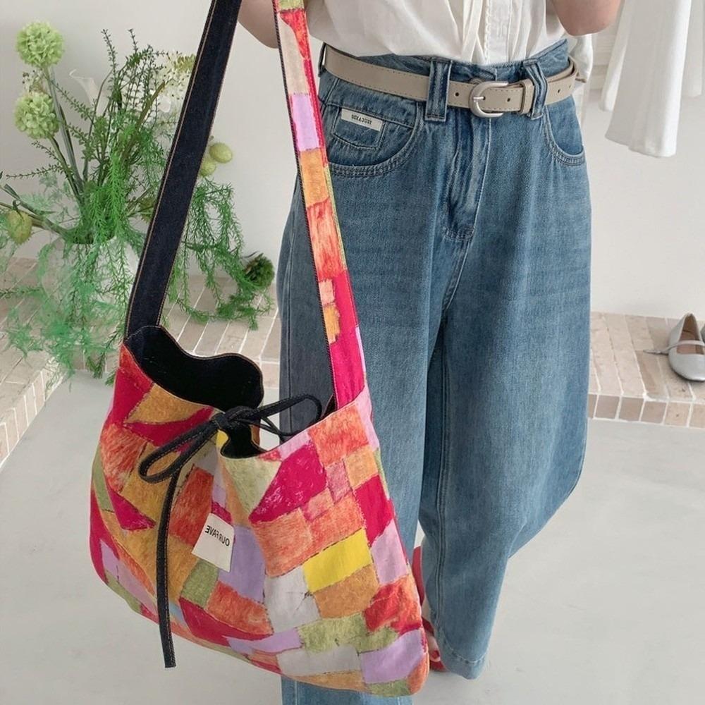 Korean Style Denim Shoulder Bag Cloth Bohemian Messenger Bag Casual Double Sided Denim Bag  Class Style B