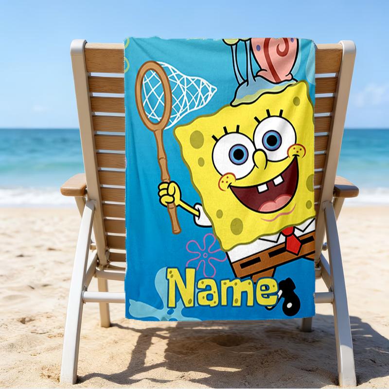 Custom Name Ultrasoft Beach Towel With Spongebob Squarepants Themeideal For Pool Camping Diving Perfect Travel Essential Vibrant Beach Towel