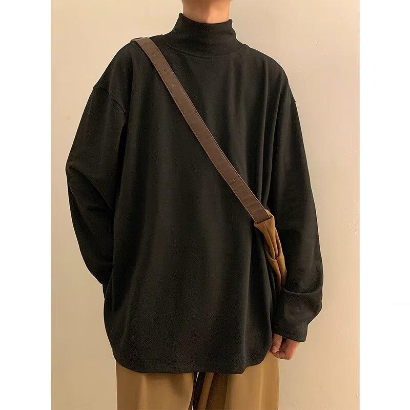 Men's Loose-Fit Semi-High Neck Long-Sleeve Base Layer Sweatshirt for Spring and Autumn