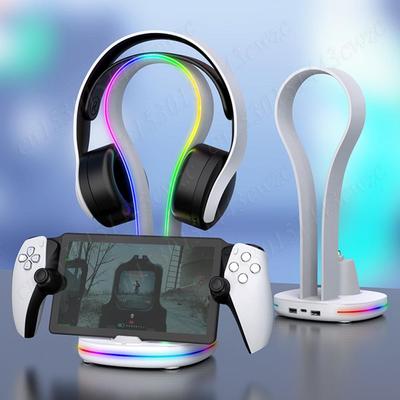 New RGB Charging Dock Station for PS5 Portal Headphones Holder Charging Stand Console Charger Stand Base for PlayStation Portal