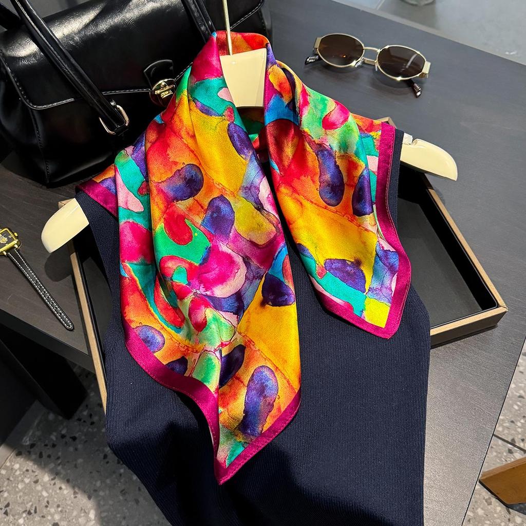 53Cm 100% Silk Square Scarf Women Foulard Colorful Hairband Hands Female Bandana Neck Ties Decorate Hijab Neckerchief Headbands