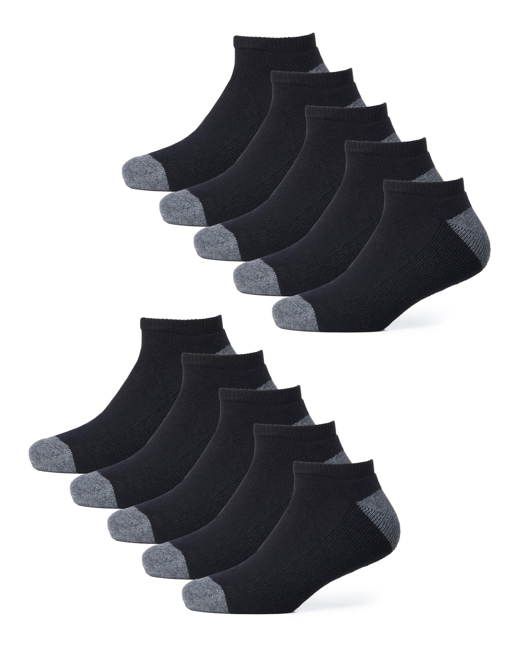 [Amazon Essentials] 10-Pack Sports Socks, Ankle Length, Highly Breathable, Cushioned, Performance Cotton, Men s, Black, Sizes 25.0-27.0 cm