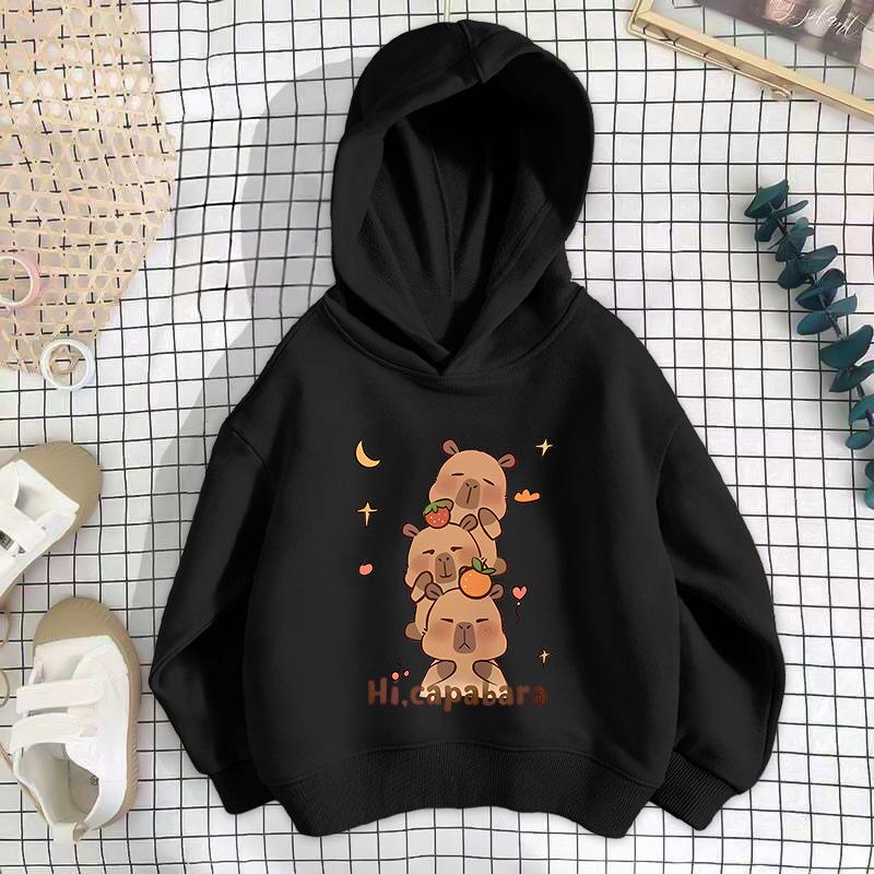 

Мультяшный детский свитшот с капюшоном с принтом капибары для мальчиков и девочек, свободный, осенне-зимний, детская одежда 100