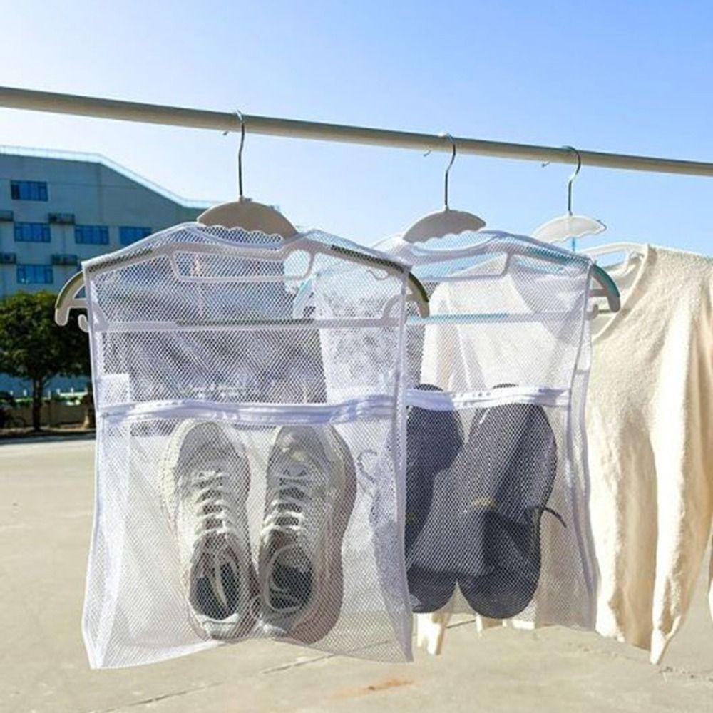 2Pcs Windproof Slippers Sneakers Drying Racks Folding Mesh Laundry Bag Shoe Drying Net  for Home