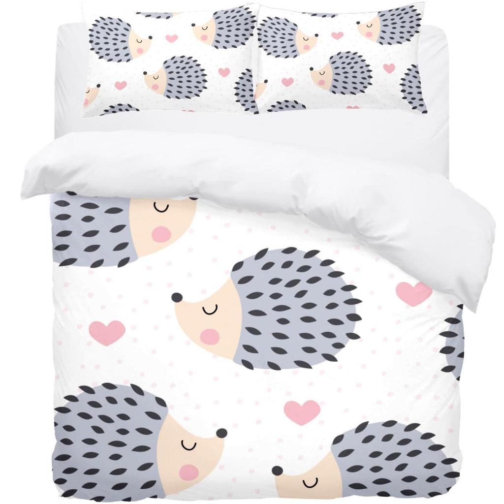 Cartoon Hedgehog King Queen Duvet Cover Rainbow Iridescent Bedding Set For Kids Girls Boys Starry Sky Animal 2/3PCS Quilt Cover