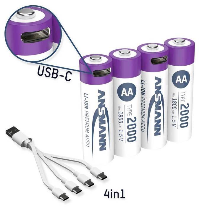 Ansmann batteria usb-c® li-ion 2000 mah 1,5 v 4 pz(S)