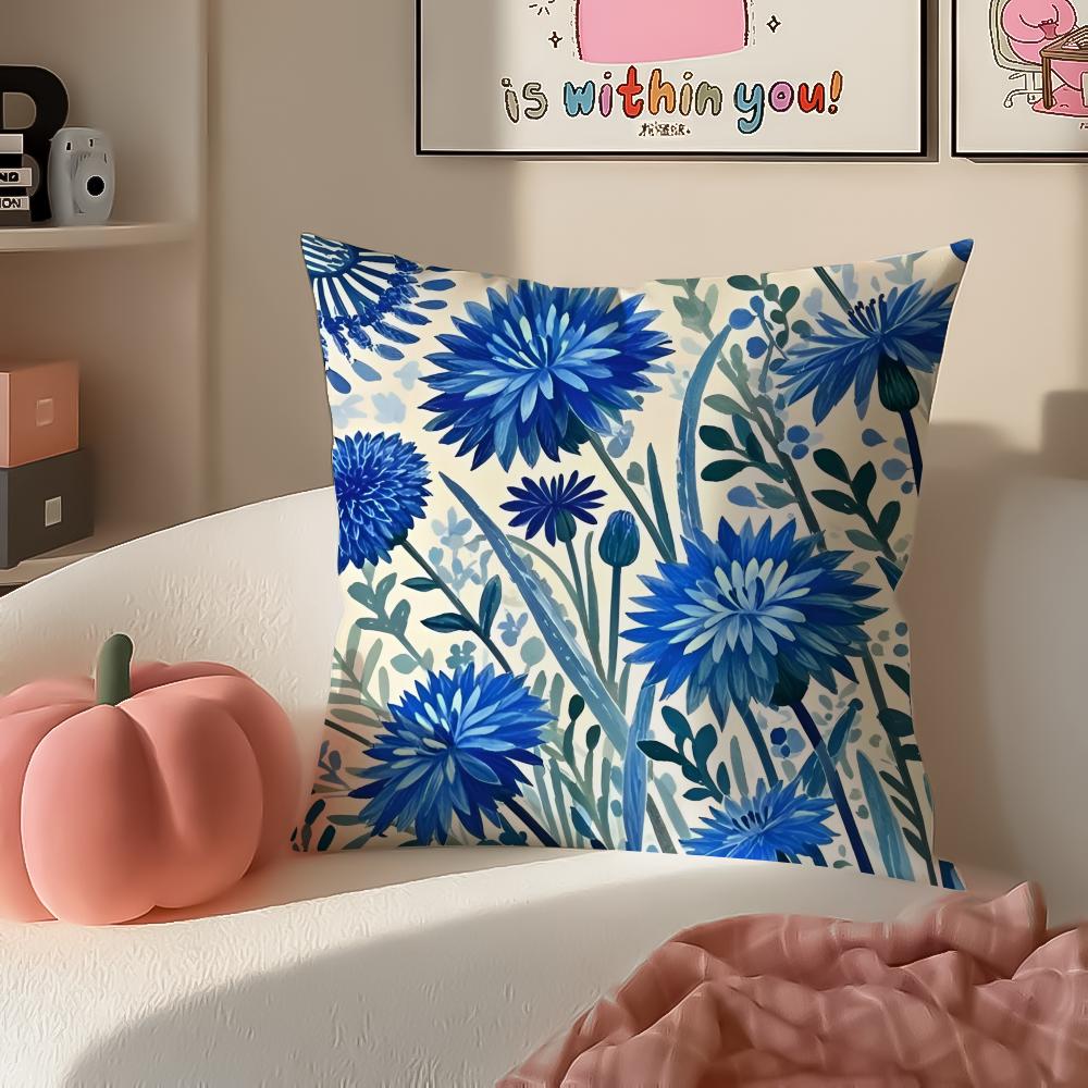Delicate Floral Symbol CCornflower Cushion Cover Pillowcase Short Plush Invisible zipper Room Sofa Cushion Cover