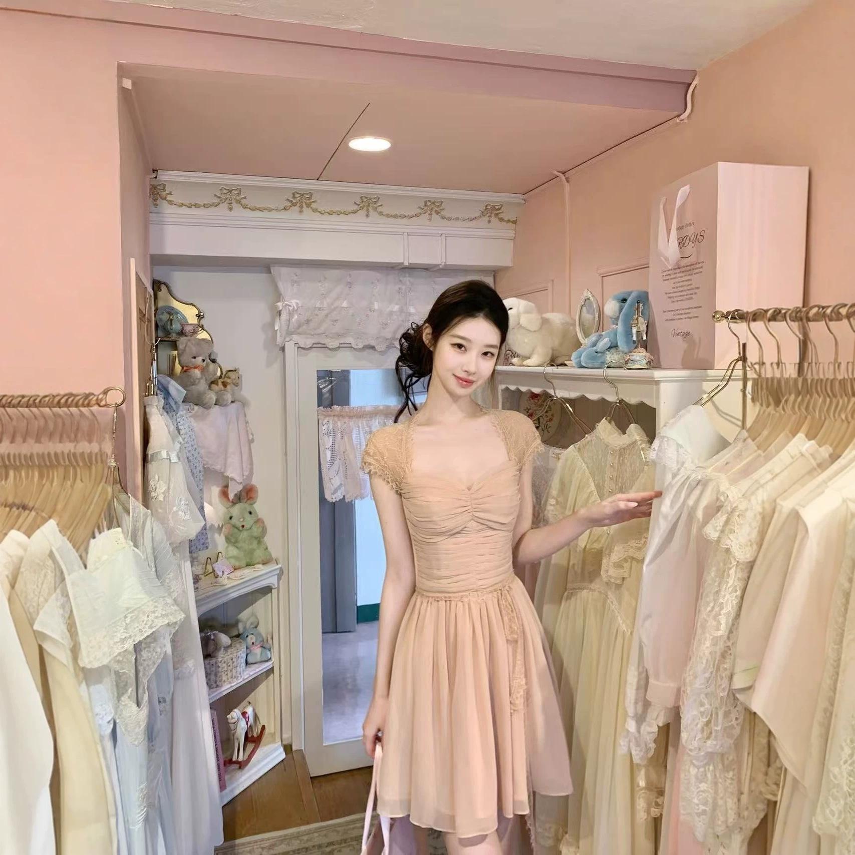 European and American tango gentle temperament elegant lace splicing dress women s short skirt S