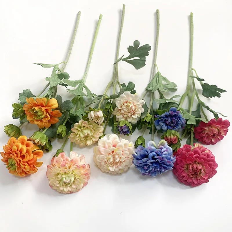 6Pcs Artificial Moisturizing 5-head Dahlia Real Touch Flowers Wedding Decor Flower Arrangement Fake Dahlia Party Home Decoration