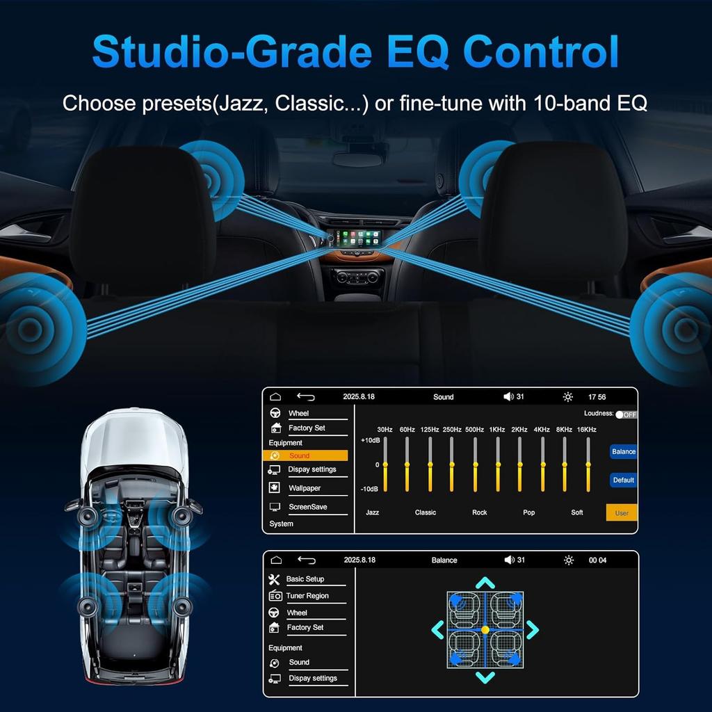 Single Din Car Stereo with Apple CarPlay & Android Auto, 6.36 Inch HD Touch CarPlay Screen, Backup Cam,Bluetooth, USB Type-C, SWC, EQ, FM Radio (with