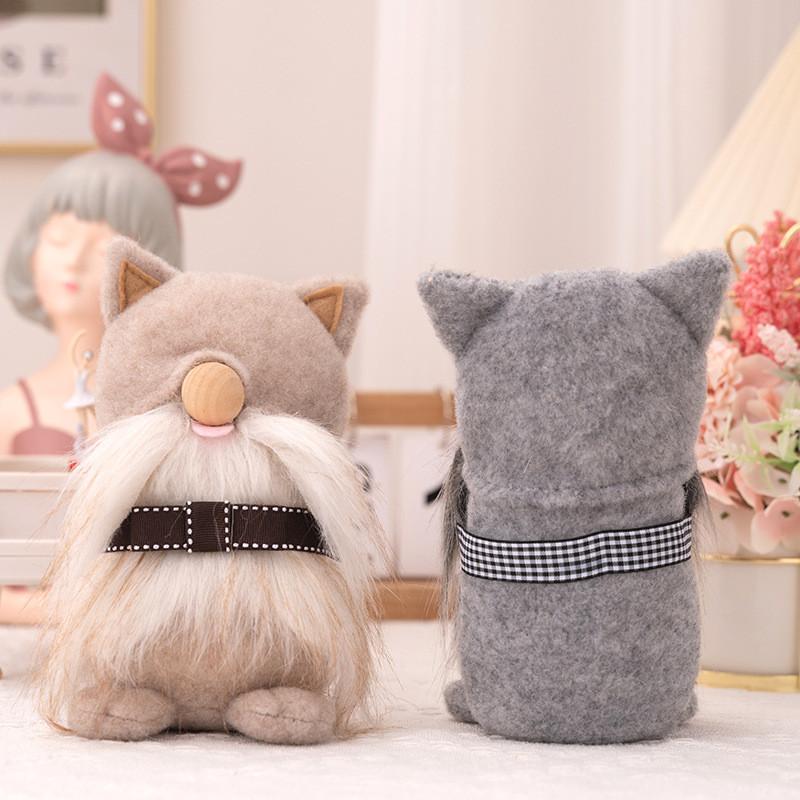 Cute Grey And Brown Plush Cat Stuffed Toy Decorative Accent For Farmhouse Style