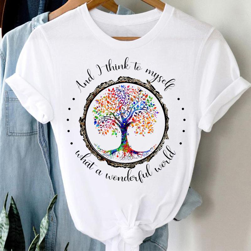 90er Jahre Damen Print Friedensschatten Kurzarm T-Shirt Top Mode T-Shirt Kleidung Lässig Sommer Dame Weiblich Grafik-T-Shirt