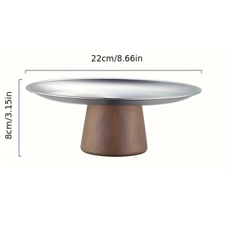 

WIKHOSTAR поднос для торта из нержавеющей стали, деревянная основа, тарелка для фруктов, десертная тарелка, обеденный стол, украшения для дома L серебряный