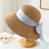 French large brim simple bow straw hat women's spring summer small fresh holiday wind sun hat seaside sun hat
