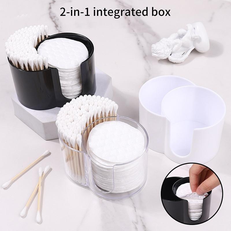 2-In-1 Cotton Swab Storage Box Acrylic Makeup Organizer Cotton Pad Holder Double Hole Circular Dispenser Cosmetic Organization