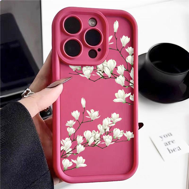 Pro iPhone 16 15 Pro Max 14 Plus 13 12 Pro 11 XS XR 8 7 Kryt Bílé květy Nárazuvzdorná měkká ochrana objektivu Pouzdro na telefon
