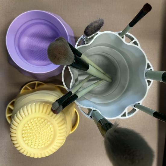 Makeup Brush Cleaning Bowl Foldable Silicone Brush Cleaning Cup Makeup Brush Drying Rack Portable Cosmetic Organizer for Home Travel