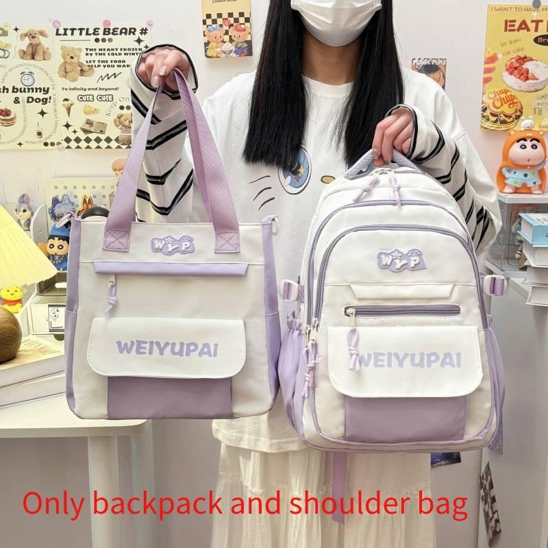 Blocked Color Simple Letter Print Student Backpack Shoulder Bag Set For School