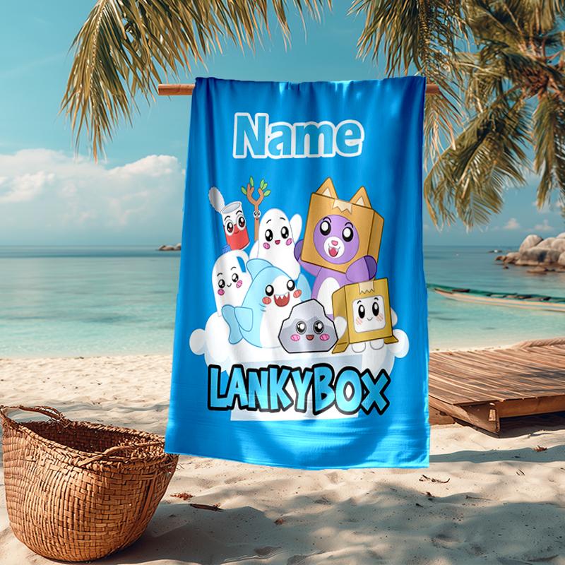 Custom Name Ultra-Soft Beach Towel with LankyBox Theme,Ideal for Pool - Camping, Diving - Perfect Travel Essential, Vibrant Beach Towel.