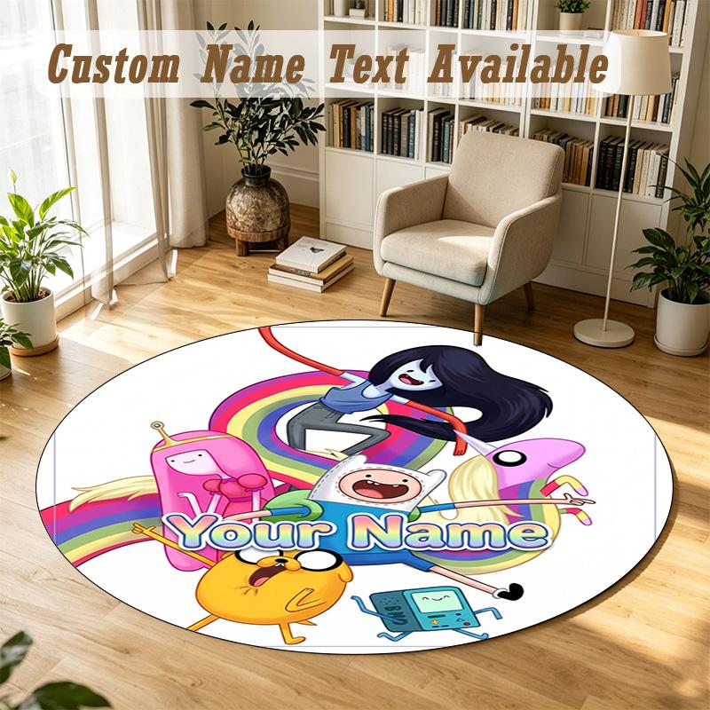Round Rug Custom NameAdventure Time Pattern Non Slip Carpet Home Floor Decor