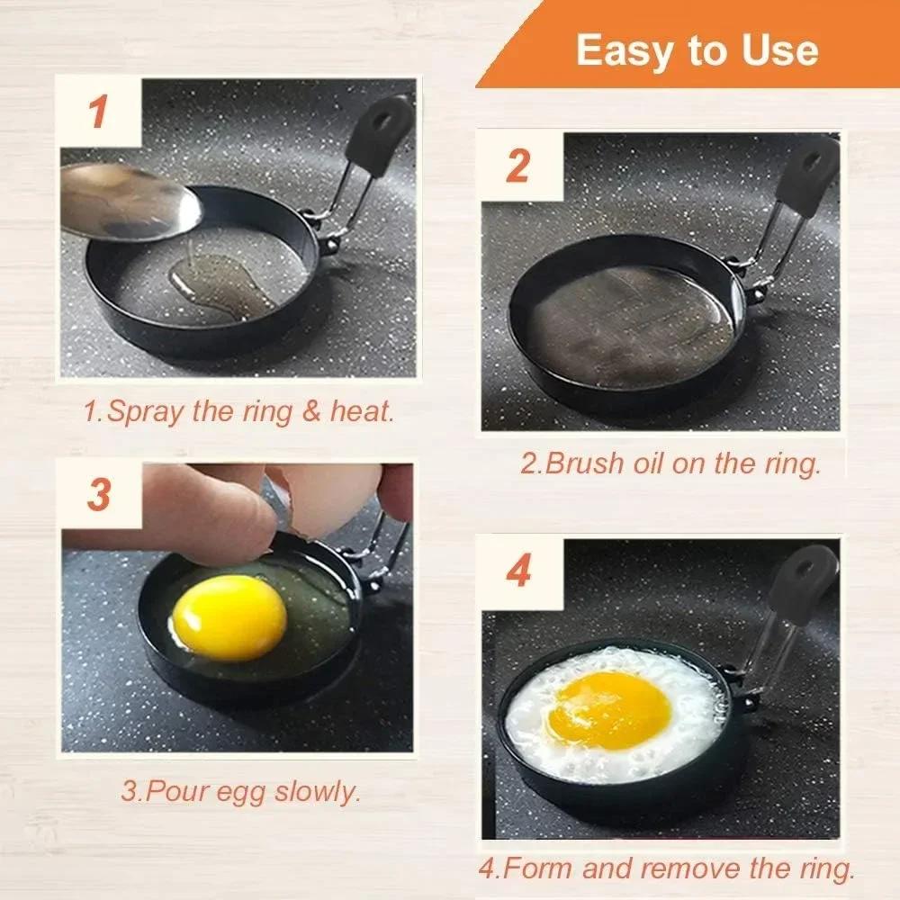 Anello anti-scottatura per friggere le uova, professionale, in acciaio inox, antiaderente, rotondo, stampo per pancake, stampo per cucinare le uova, strumenti per la colazione e i panini