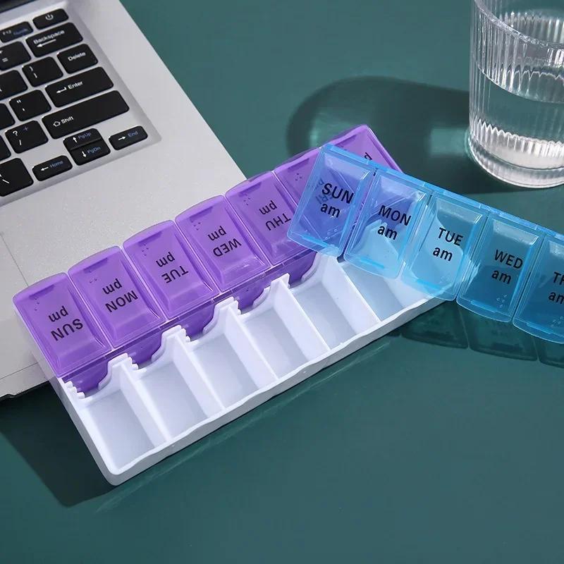 Portable Travel Weekly Pill Box 14 Grids 7 Days Pills Container Storage Tablets Drug Vitamins Medicine Organizer Container