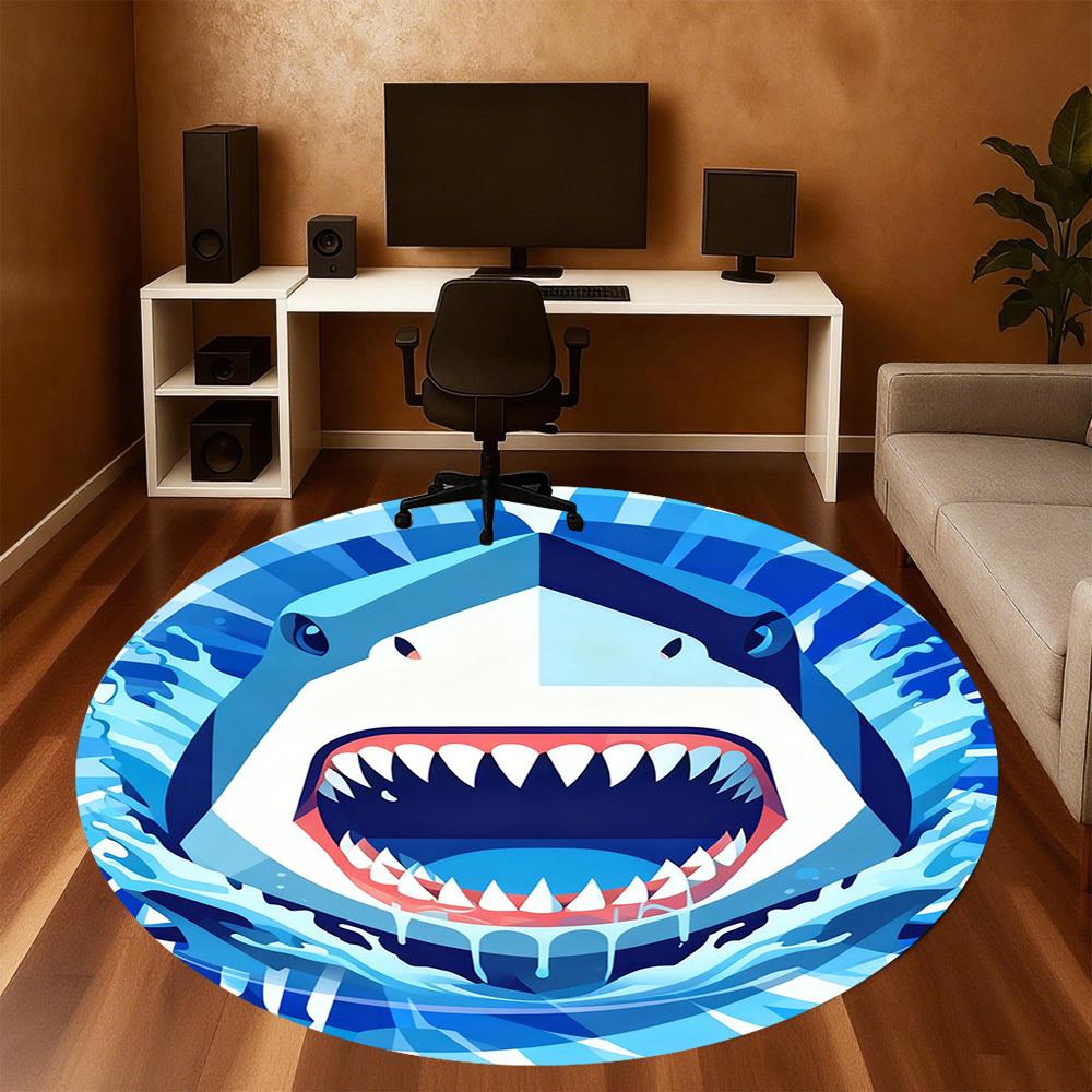 1PC Shark Teeth Water Round Chair mat Area Rug - Non-Slip, Floor Mat for Office, Bedroom, and Indoor Decor -Gift D1127186