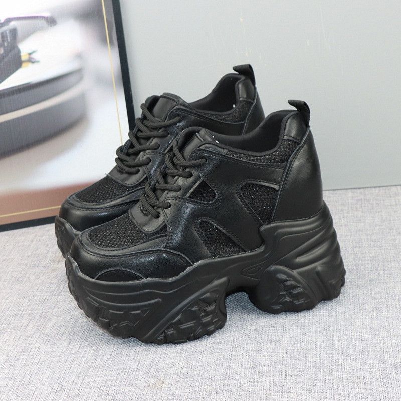 

Платформенные кроссовки dad shoes женские 2025 новые повседневные корейская версия маффин с высокой подошвой шнуровка высококачественные маффин повседневные женские кроссовки 38 чёрный