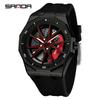 Sanda Brand Men's 360° Rotating Wheel Hubcap Design Quartz Watch Fashion Sports Silicone Waterproof For Daily Wear Hollow Watch