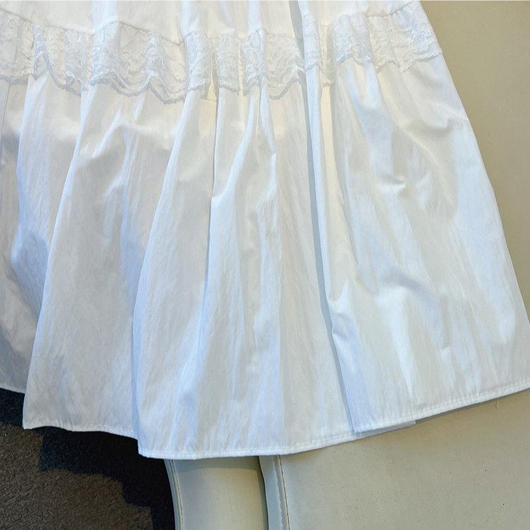 White French Tiered Cake Midi Skirt for Women - Summer High-Waist Patchwork Lace Trim Flounce Skirt