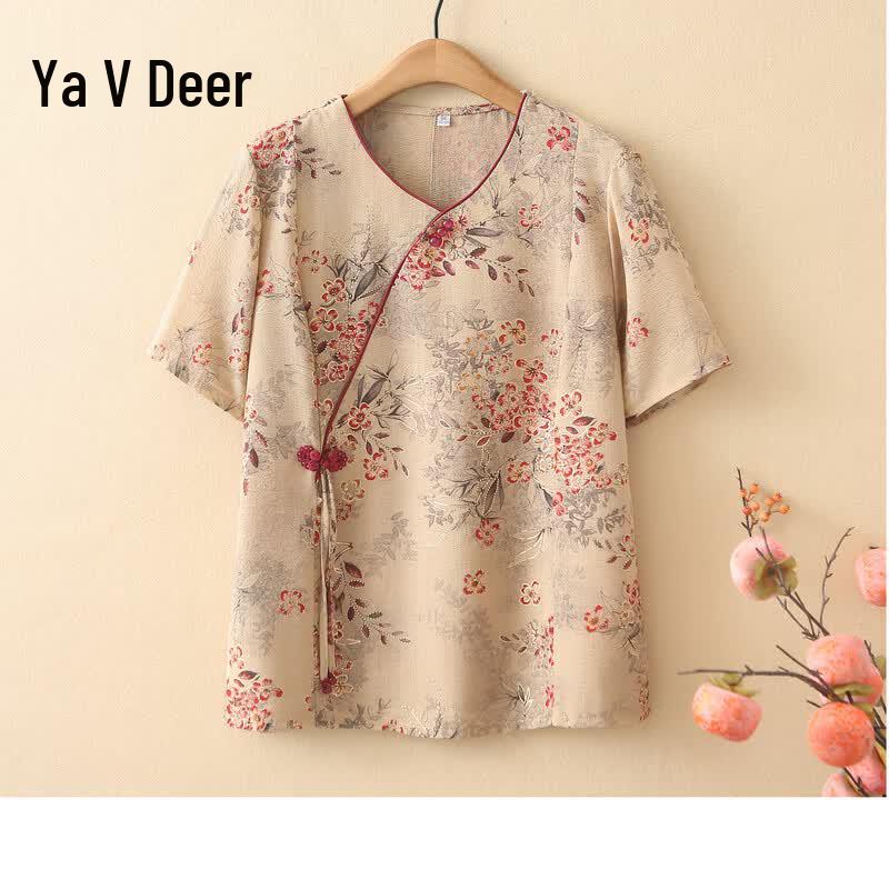 Yalu Women s Summer Ice Silk Chinese Style T-Shirt 3XL