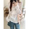 Letter printed loose slightly translucent top with large neckline sun protection air-conditioning blouse long-sleeved cool T-shirt for women in summer