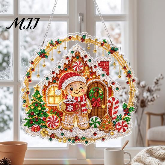Strass Malerei Sonnenfänger Set Weihnachtskit, DIY Kunst mit Kunstperlen für Erwachsene Bastelbedarf für Anfänger, Acryl Weihnachten Schmuck Bastelmaterial