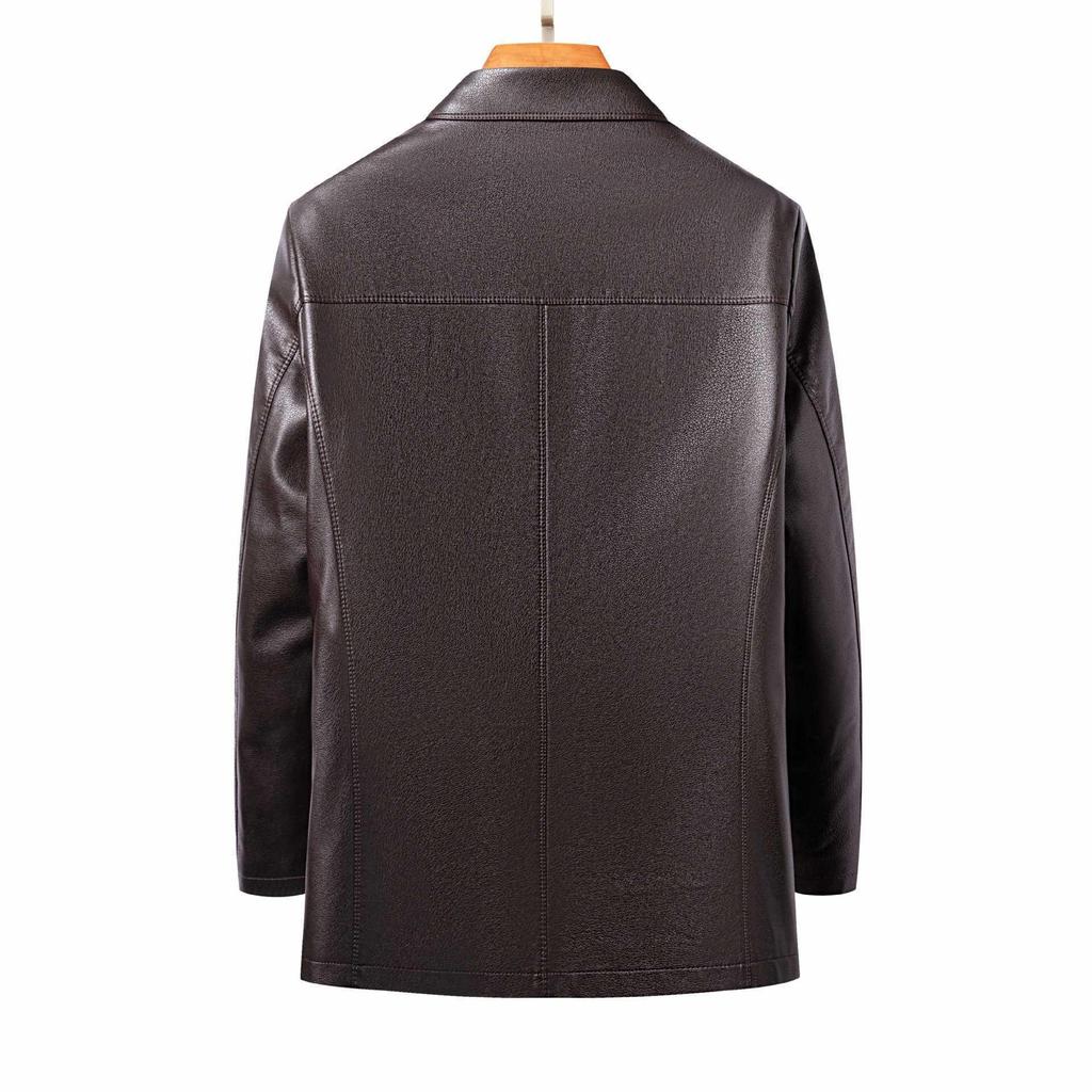 Men's Casual Sheepskin Leather Jacket: Turn-Down Collar, Ideal for Spring/Autumn, Perfect for Middle-Aged and Elderly.