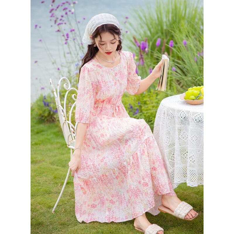 Mokana Women s French Floral Short Sleeve Maxi Dress S