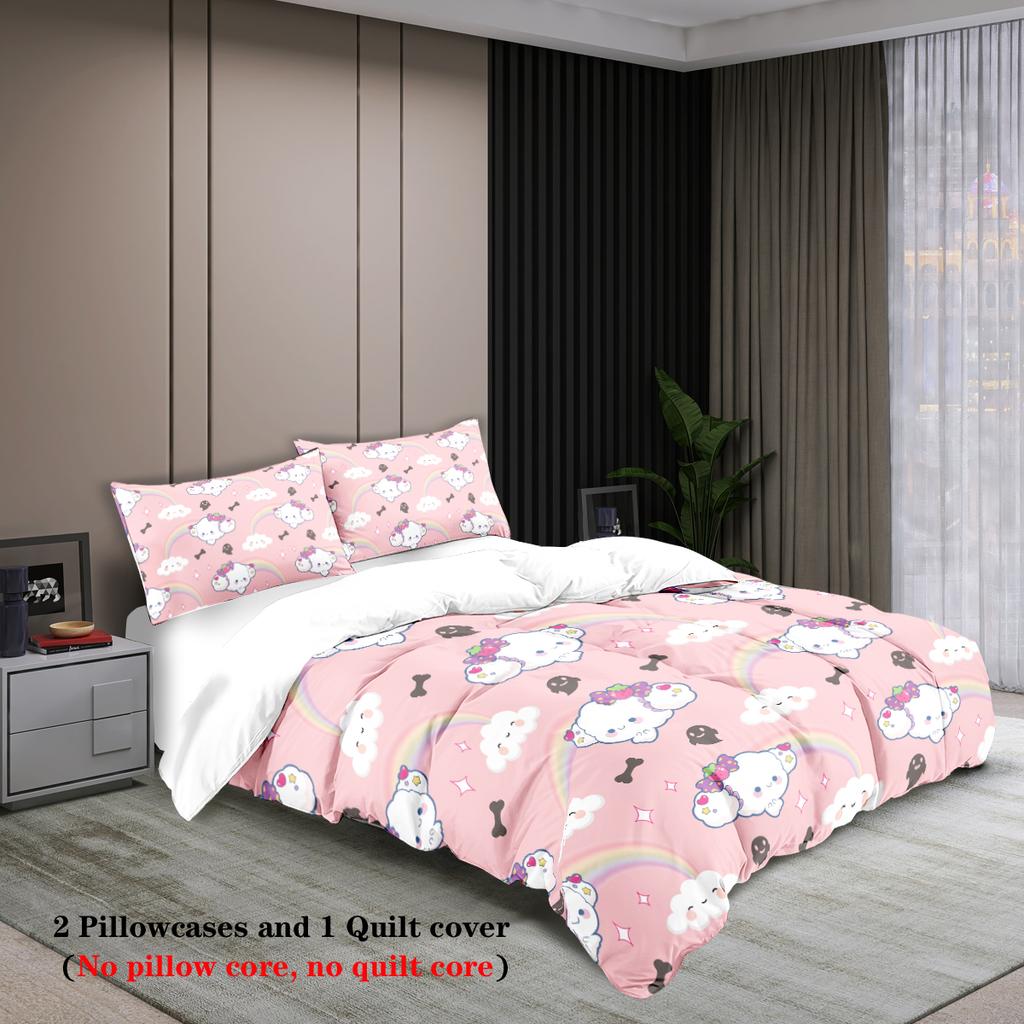 3pcs Pink Cute Dog Themed Pattern Printed Bedding Set, 1*duvet Cover+2*pillowcase,for Teenagers and Adult Bedroom, Birthday Gift