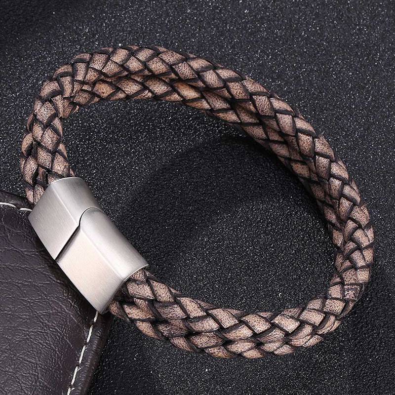 Fashion Men Bracelet Double Leather Bracelet Charm Wrist Band Vintage Male Female Jewelry Bangles Gift