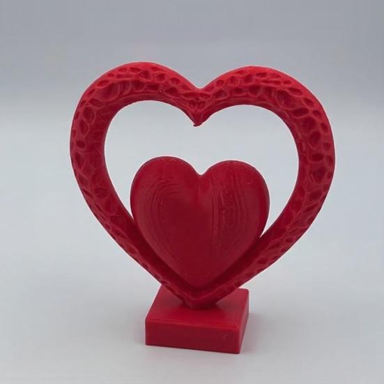 Double Heart Sculpture 3D Printed Red Heart Figurine Romantic Tabletop Ornaments for Anniversary Home Desk Shelf Decor Wedding Romantic Gifts