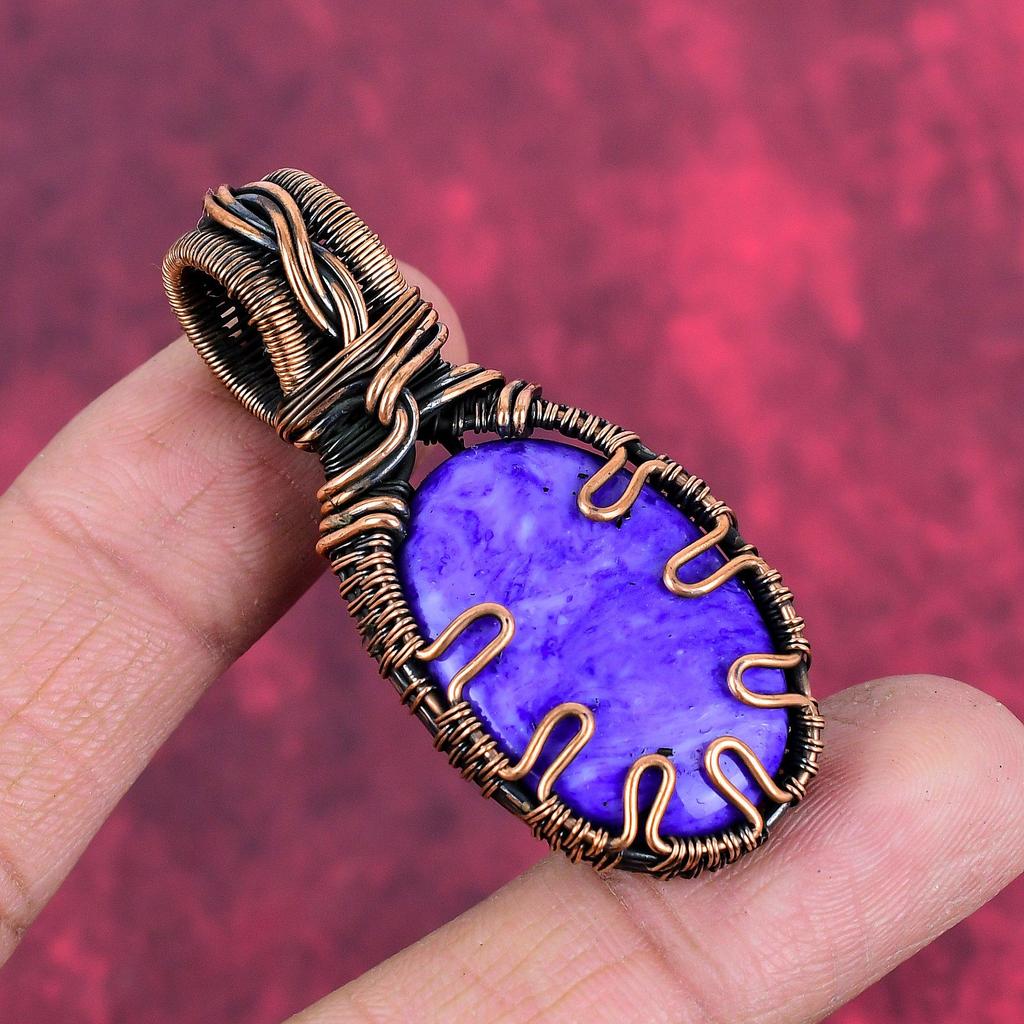 Charoite Pendant Copper Wire Wrapped Pendant Real Gemstone Pendant Handmade Pendant Wire Wrap Charoite Jewelry Gifts for Mom Antique Jewelry