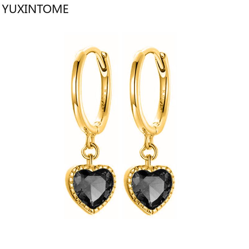 925 Silver Needle Exquisite Colorful Crystal Heart Pendant Earrings Luxury Heart Hoop Earring for Women Fashion Jewelry