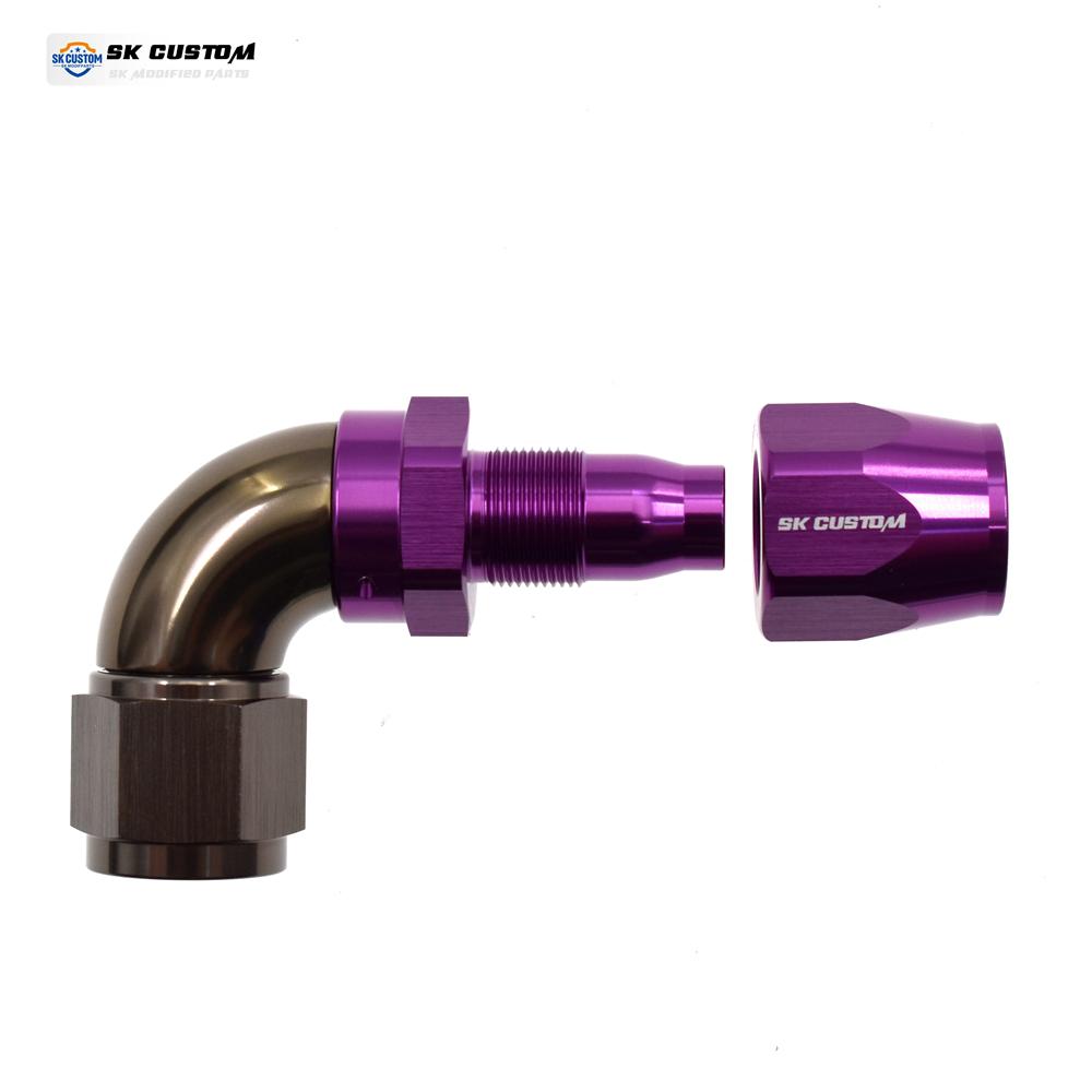 SKCUSTOM Fioletowy AN10 Jednoczęściowe Zakończenie Węża Kute Stop Aluminium Obrotowy Adapter do Przewodu Paliwowego Str0° 45° 90° 120° 150° 180° Interfejs