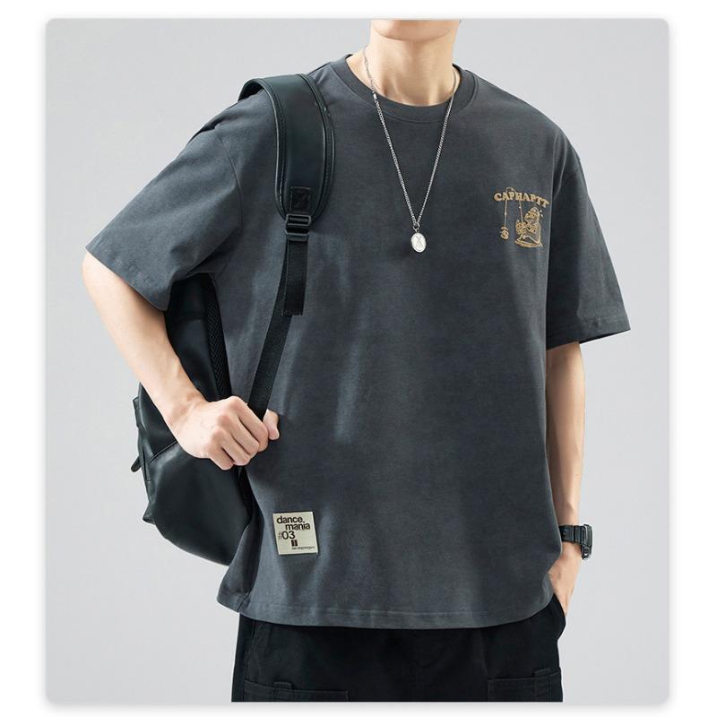 

Летняя и Летняя Американская Трикотажная Свободная Модная Мужская Футболка с Коротким Рукавом Высокой Плотности 4XL серый