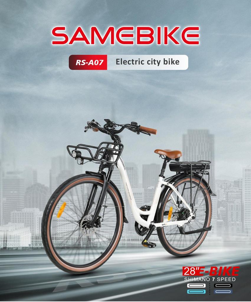 SAMEBIKE RS-A07 E-Bike 500W 36V13AH City Travel Electric Bicycle Aldult 28-inch Large Tire Triple Shock Absorption Electric Bike