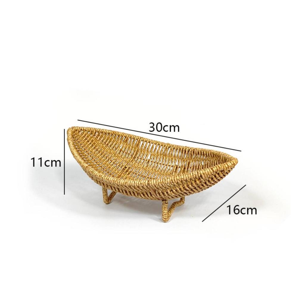 PP Fruit and Snack Serving Basket Faux Rattan Woven with Legs Brown