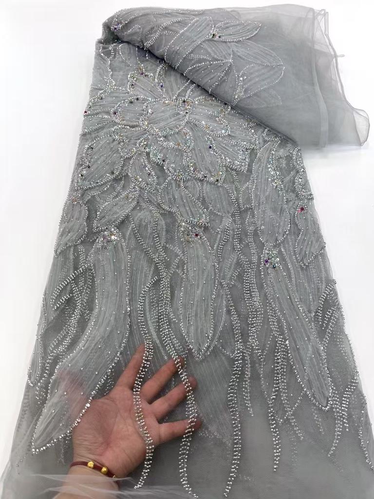 French African Lace Fabric Sequins Beaded Embroidery Groom Nigerian Bridal High Quality Tulle Lace Fabric for Wedding Fabric