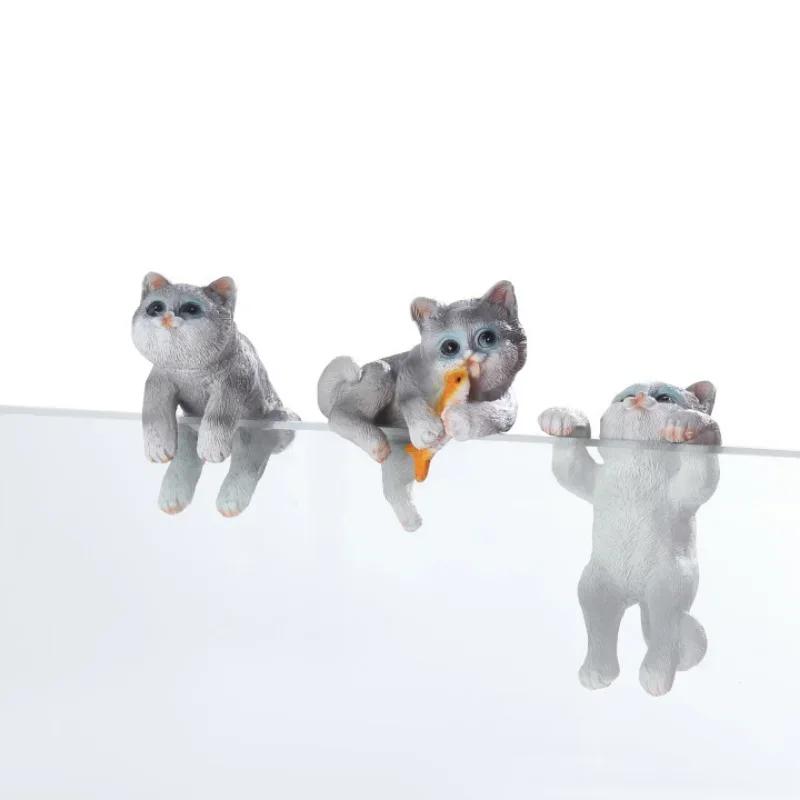 3Pcs Cat Ornaments Landscape Cat Crafts Cute Cat Fish Tank Sculptures Small and Cute
