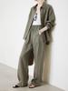 Women's White Straight-Leg Linen Pants, Elastic Waist, Spring/Summer Old Money Style, Extended Length.