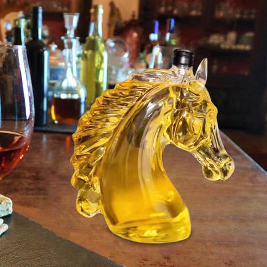 Karafa na whisky s koňskou hlavou z vysoce borosilikátového skla, láhev na likér, unikátní umělecký dárek pro milovníky whisky